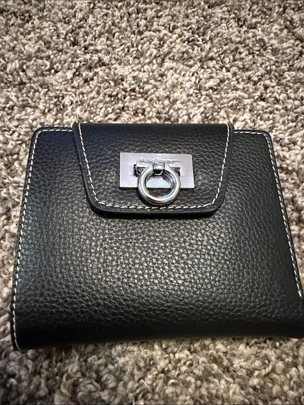 Salvatore Ferragamo Leather Compact Wallet - Black. Like New